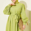 Ruffled Self-Patterned Dress Green - immagine 2