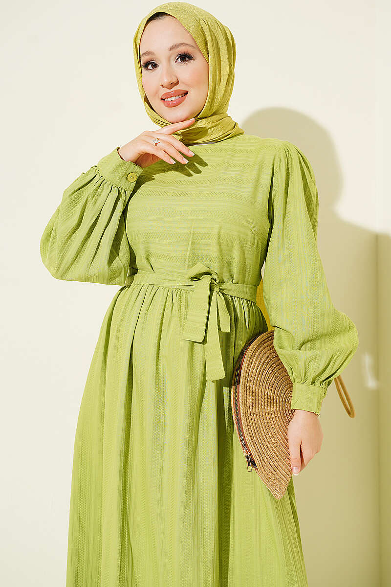 Ruffled Self-Patterned Dress Green - immagine 2