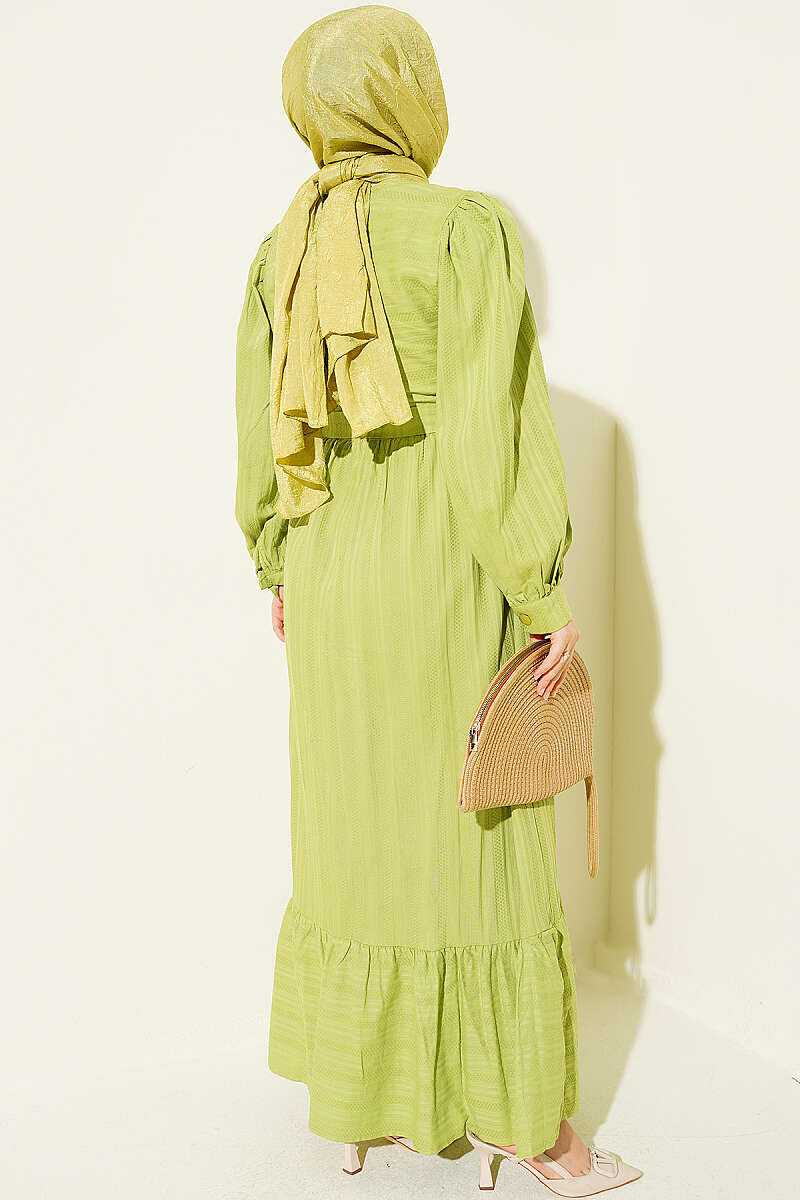 Ruffled Self-Patterned Dress Green - immagine 3
