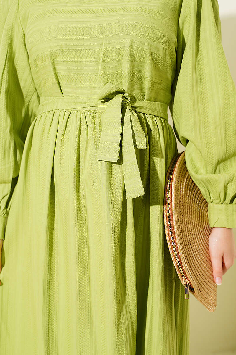 Ruffled Self-Patterned Dress Green - immagine 4