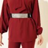 Collared Two-Piece Set with Tie Detail Burgundy - immagine 4
