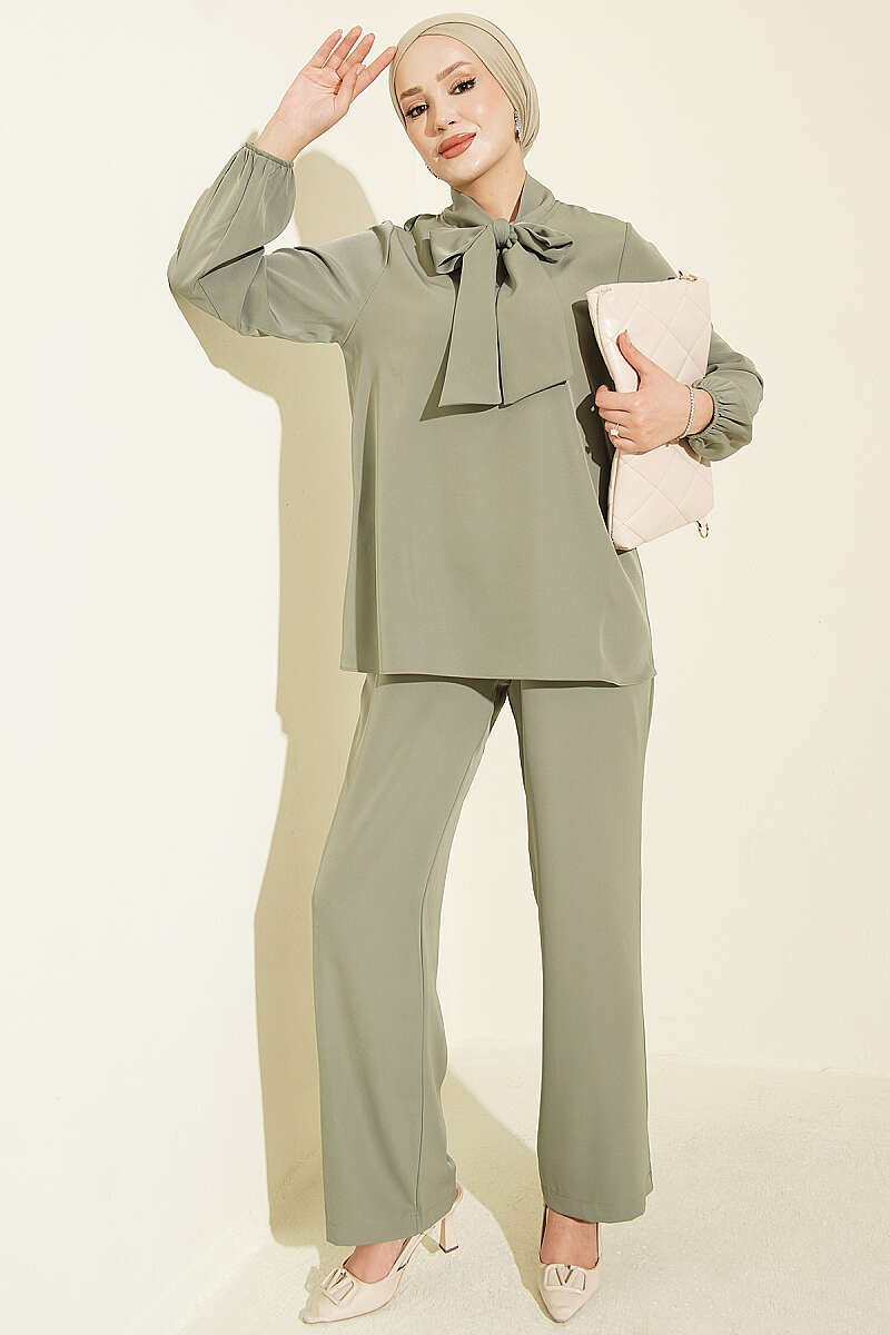 Collared Two-Piece Set with Tie Detail Hazel