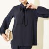 Collared Two-Piece Set with Tie Detail Navy Blue - Image 2