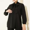 Collared Two-Piece Set with Tie Detail Black - immagine 2