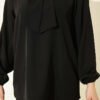 Collared Two-Piece Set with Tie Detail Black - immagine 4
