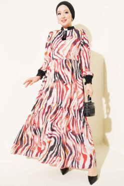 Tie-Neck Ruffled Ankle-Length Dress Rose Dust