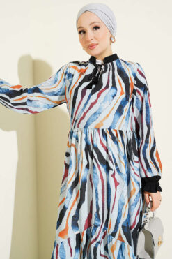 Alternative view of Tie-Neck Ruffled Ankle-Length Dress Blue