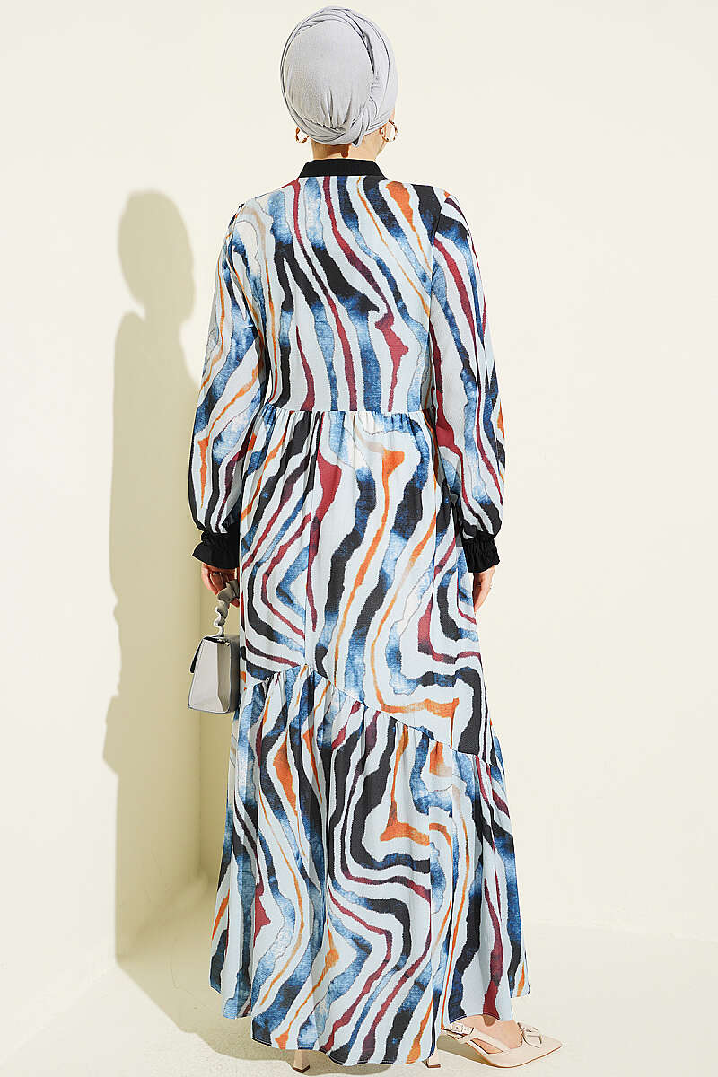 Tie-Neck Ruffled Ankle-Length Dress Blue - Imagen 3