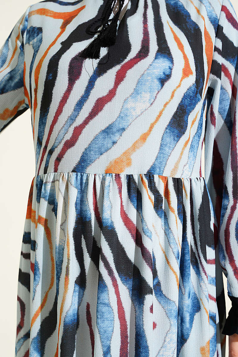 Tie-Neck Ruffled Ankle-Length Dress Blue - Imagen 4
