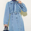 Shawl Tie Waist Skirt Denim Set Denim Blue - Afbeelding 2