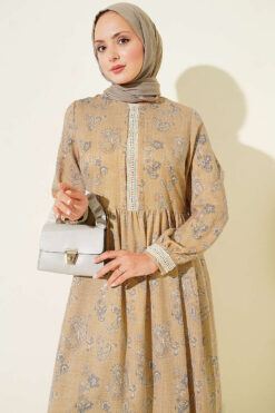 Alternative view of Lace Trimmed Neckline Dress Mustard