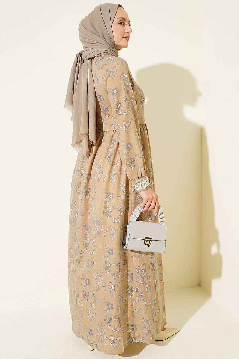 Lace Trimmed Neckline Dress Mustard – Image 3