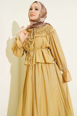 Alternative view of Ruffled Collar Peplum Skirt Two-Piece Set Oil Green