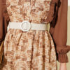 Ruffled Neck Printed Chiffon Dress Brown - Image 4