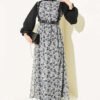 Ruffled Neck Printed Chiffon Dress Black