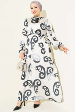 Ruffled Collar Dress with Ribbon Detail Anthracite