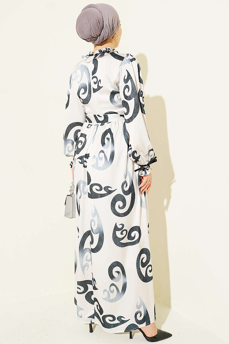 Ruffled Collar Dress with Ribbon Detail Anthracite - الصورة 3