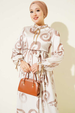 Alternative view of Ruffled Collar Dress with Ribbon Detail Beige