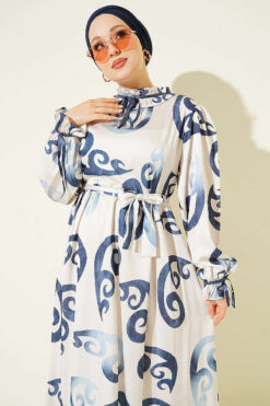Alternative view of Ruffled Collar Dress with Ribbon Detail Navy Blue