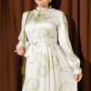 Ruffled Collar Dress with Ribbon Detail Aqua Green – Bild 2