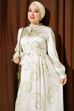 Alternative view of Ruffled Collar Dress with Ribbon Detail Aqua Green