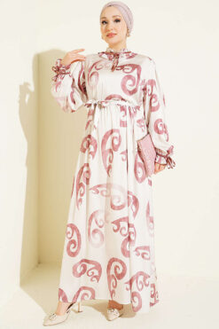 Ruffled Collar Dress with Ribbon Detail Rose Dust