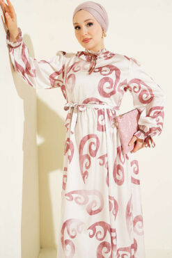 Alternative view of Ruffled Collar Dress with Ribbon Detail Rose Dust