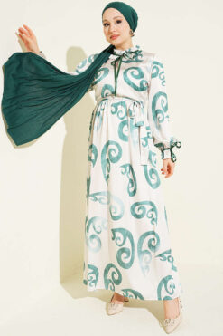 Ruffled Collar Dress with Ribbon Detail Green