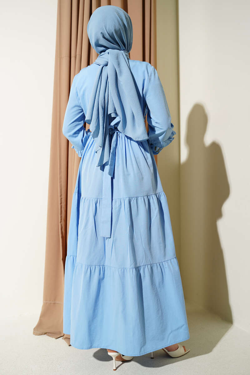 Ruffled Collar Embroidered Poplin Dress Ice Blue – Bild 3