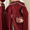 Embroidered Necklace with Beaded Detailing and Cape-Style Evening Dress Burgundy - الصورة 2