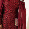 Embroidered Necklace with Beaded Detailing and Cape-Style Evening Dress Burgundy - الصورة 4
