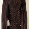 Embroidered Necklace with Beaded Detailing and Cape-Style Evening Dress Brown - Image 4