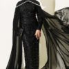 Embroidered Necklace with Beaded Detailing and Cape-Style Evening Dress Black