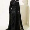 Embroidered Necklace with Beaded Detailing and Cape-Style Evening Dress Black – Bild 3