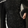 Embroidered Necklace with Beaded Detailing and Cape-Style Evening Dress Black – Bild 4