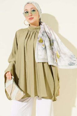 Striped Stand Collar Tunic Hazel