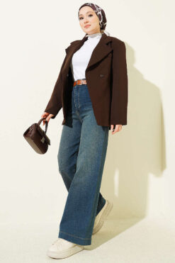 Alternative view of Seamless Side Wide-Leg Belted Denim Pants Dark Blue