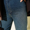 Seamless Side Wide-Leg Belted Denim Pants Dark Blue - Afbeelding 4