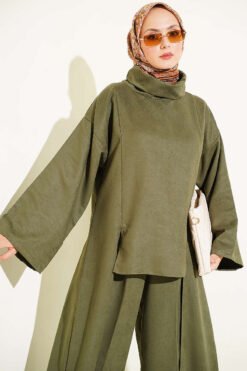 Alternative view of Two-Piece Set with Side Panel Details Khaki