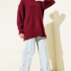 Side Slit Soft Long Knit Tunic Burgundy - immagine 2