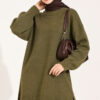 Side Slit Soft Long Knit Tunic Khaki