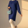 Side Slit Soft Long Knit Tunic Navy Blue - immagine 2