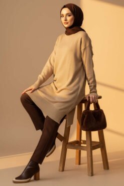 Alternative view of Side Slit Soft Long Knit Tunic Latte