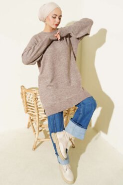 Alternative view of Side Slit Soft Long Knit Tunic Mink