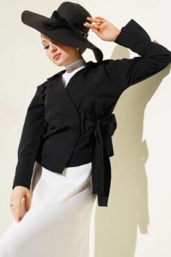 Side Tied Short Shirt Black