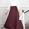 Side-tie Scuba Wrap Hem Skirt Burgundy - Afbeelding 3