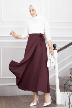 Side-tie Scuba Wrap Hem Skirt Burgundy