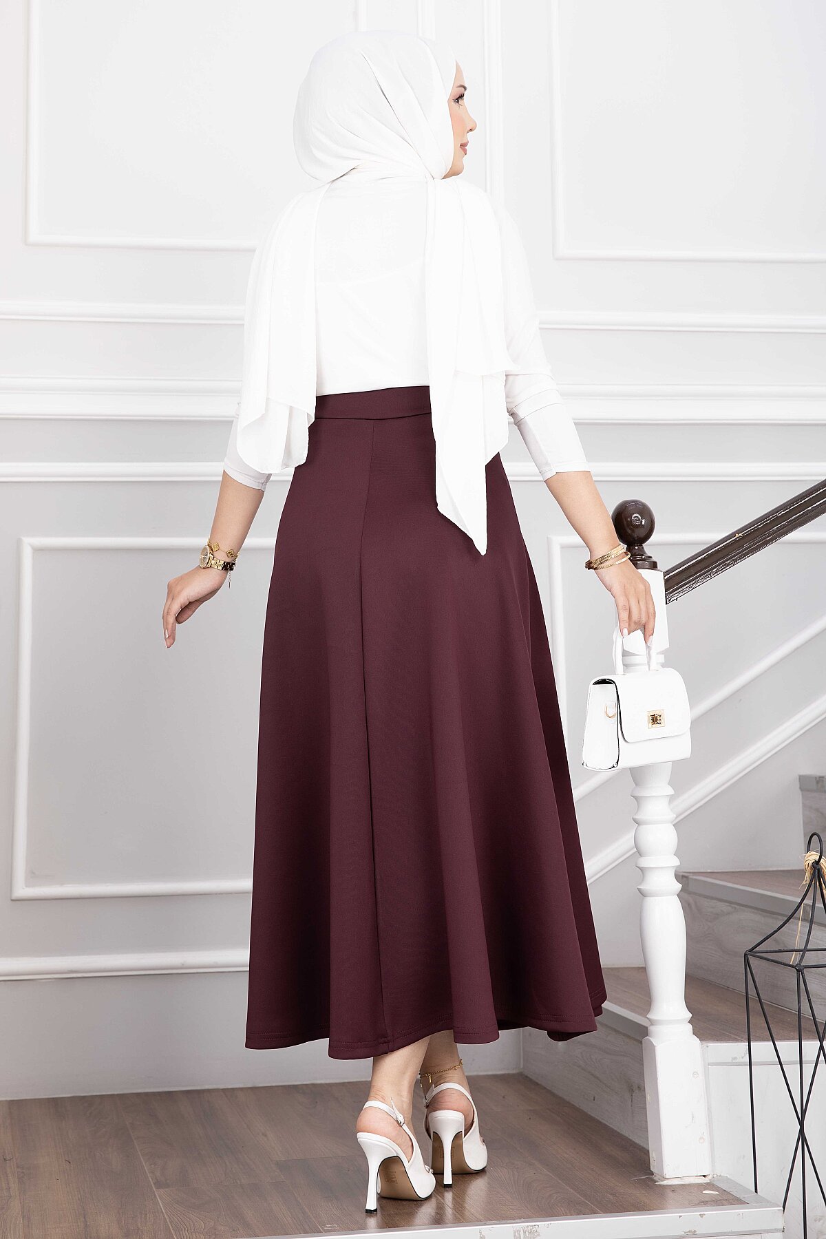 Side-tie Scuba Wrap Hem Skirt Burgundy - Afbeelding 4