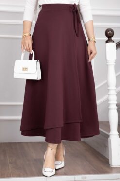 Alternative view of Side-tie Scuba Wrap Hem Skirt Burgundy