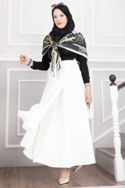 Side-tie Scuba Wrap Hem Skirt Ecru